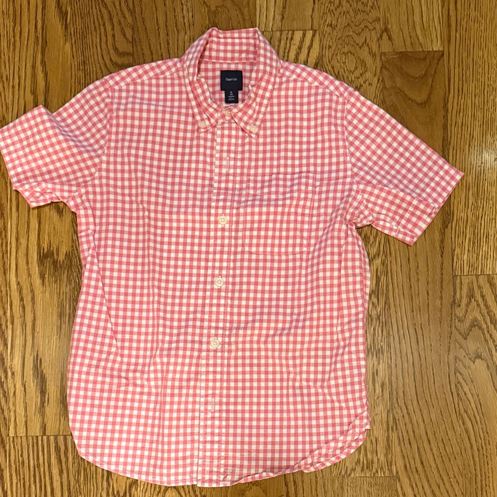 GAP Pink Gingham Short Sleeve Button-Down Shirt
